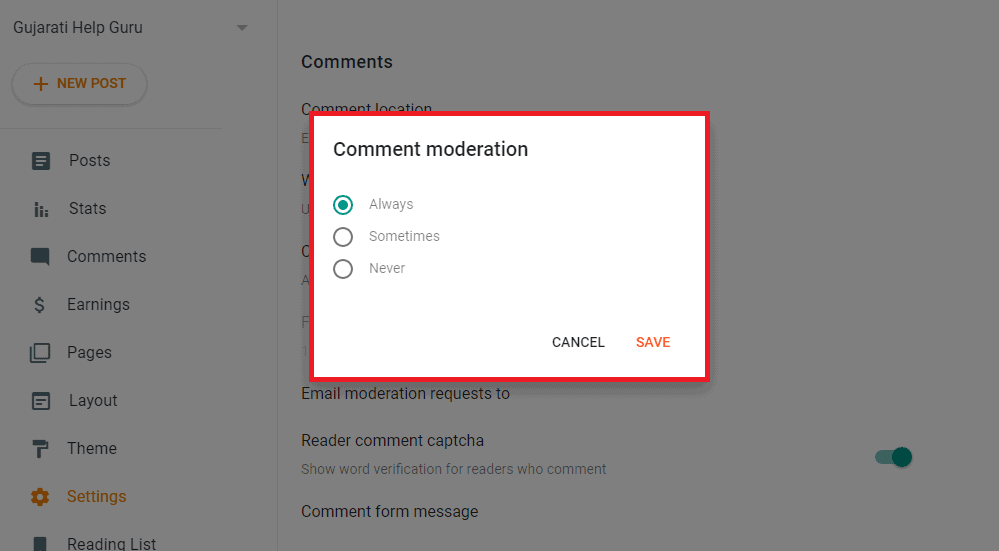 Turn on Comment Moderation Settings