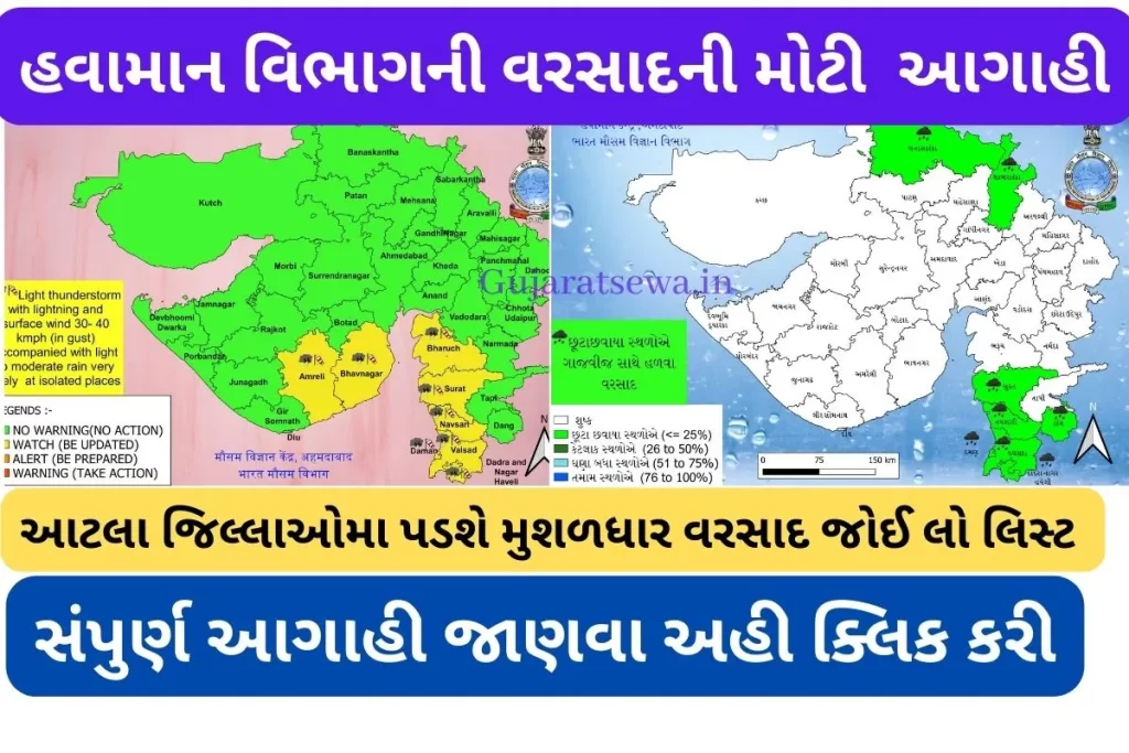 હવામાન વિભાગની આગાહી ગુજરાત પર વરસાદનો મોટો સંકટ આવનાર દિવસોમાં આટલા જિલ્લાઓ પડશે સાંંબેલાધાર વરસાદ 2023